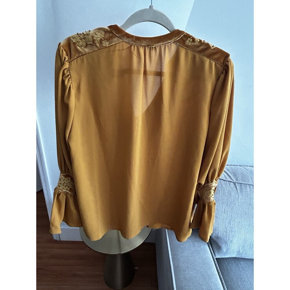 Vtg Y2K Velvet Embroidered Top Yellow L Whimsigoth Western - Picture 5 of 11